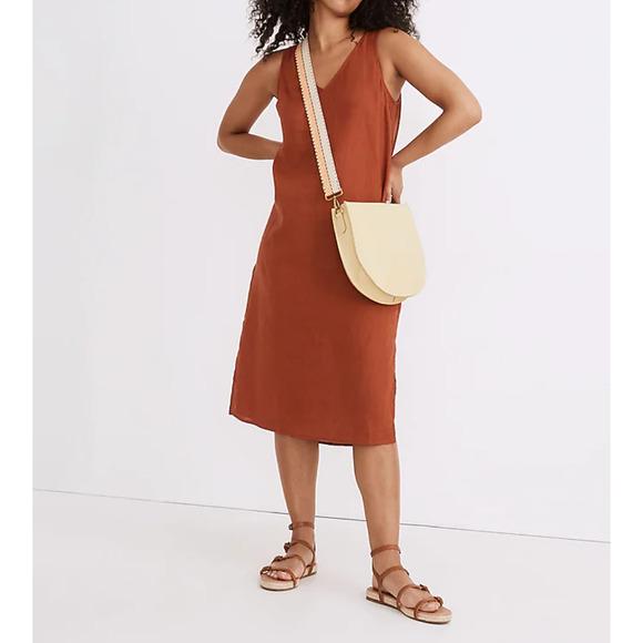 Madewell Dresses & Skirts - Madewell Linen Blend V Neck Tank Dress Rusty Torch Size Medium